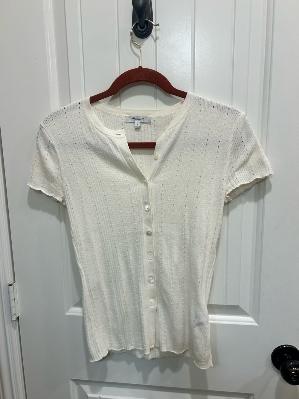 Madewell Pointelle Short Sleeved Cardigan in Vintage Ivory, Size Small, NWOT